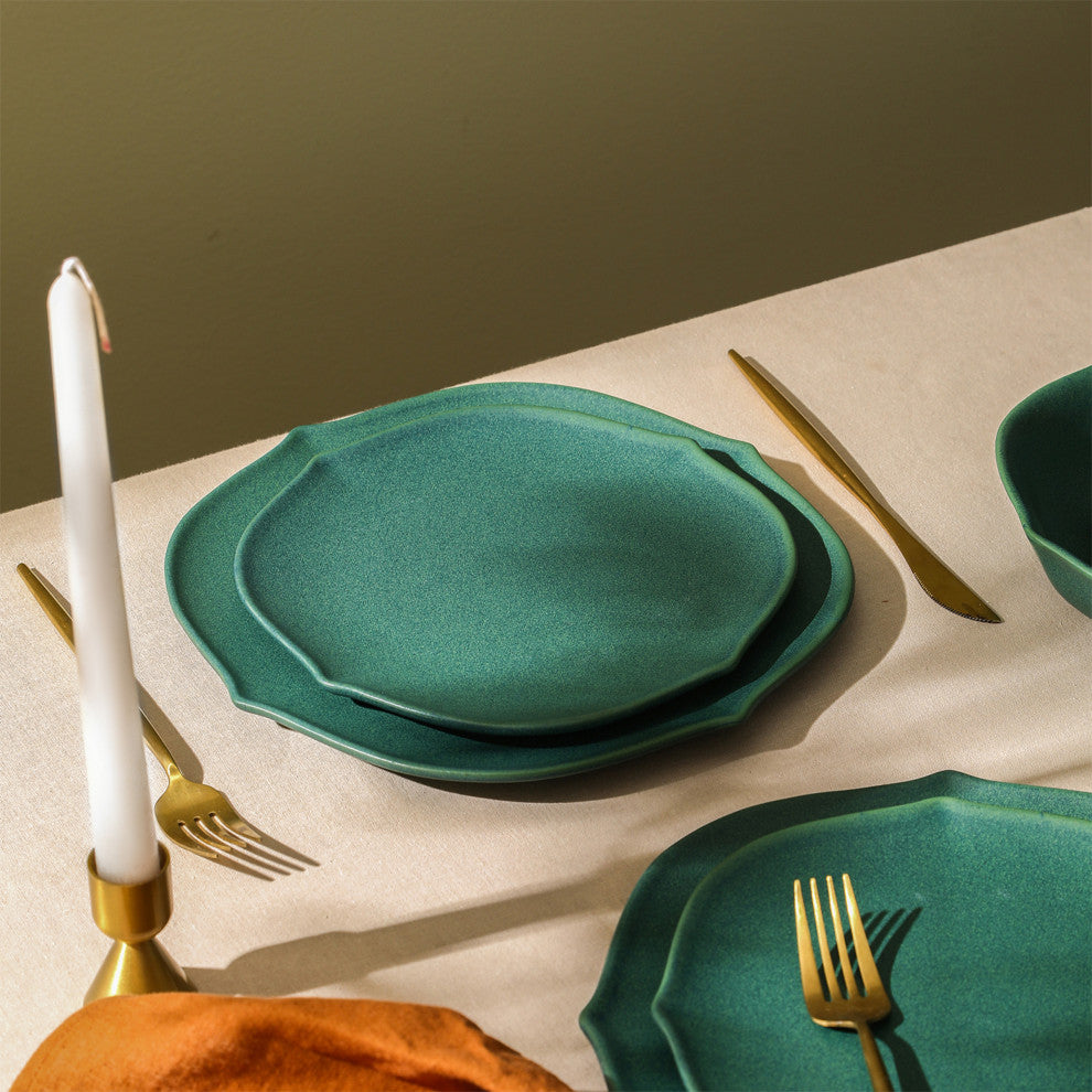 Stone Lain Baskerville Stoneware 24-Piece Dinnerware Set, Green