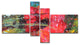 Red Poppy Acrylic Drawing, Extra Large Floral Wall Art, 60"x32", 4 panels
