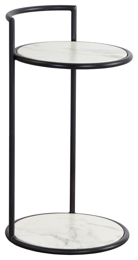 Parga End Table, Black, Marble Look