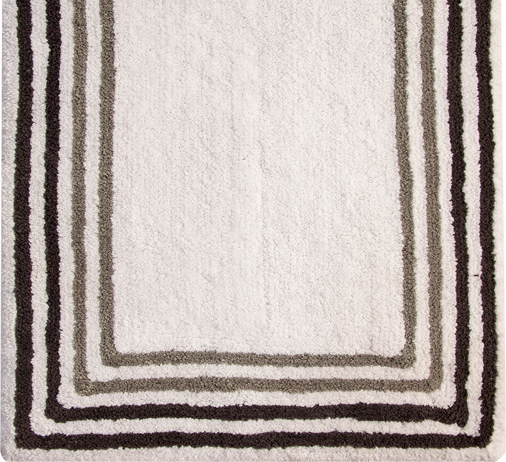 Bath Rug Cotton, 2 Piece Set, 24"x17" and 34"x21", White and Multi Gray