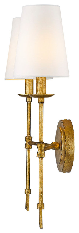 Two Light Traditional Sconce in Gilded Gold with Shade
