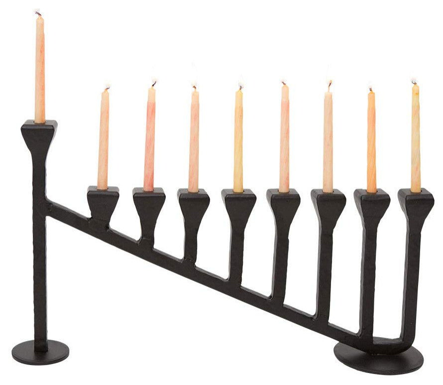 Blacksmith Handmade 9 Branch Iron Hanukkah Menorah Candle Holder