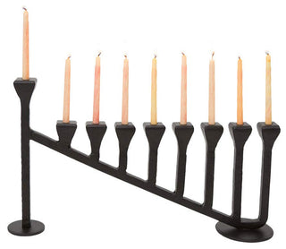 Blacksmith Handmade 9 Branch Iron Hanukkah Menorah Candle Holder