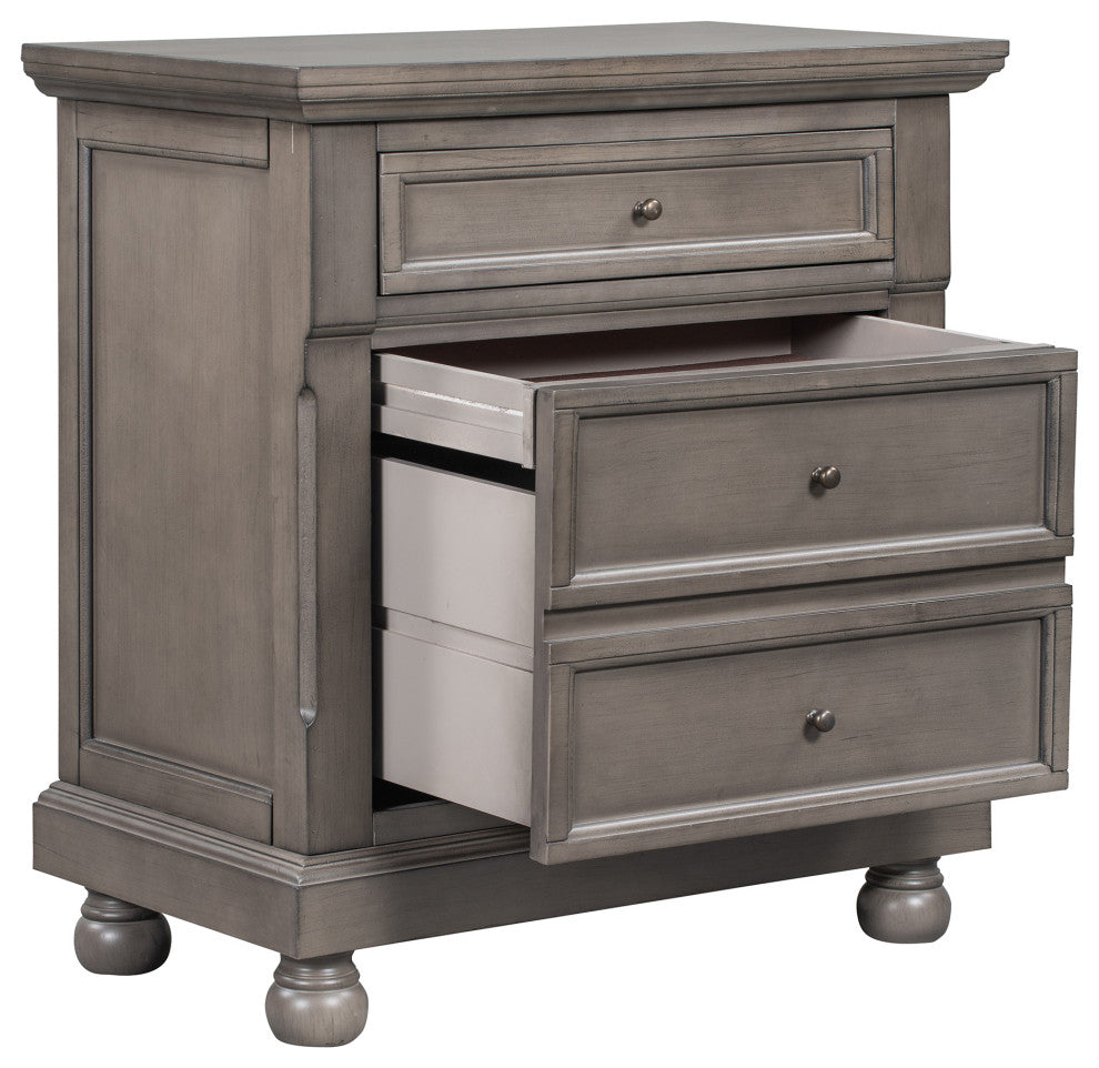 3-Drawer Wood Nightstand, Grey, 30'' Tall