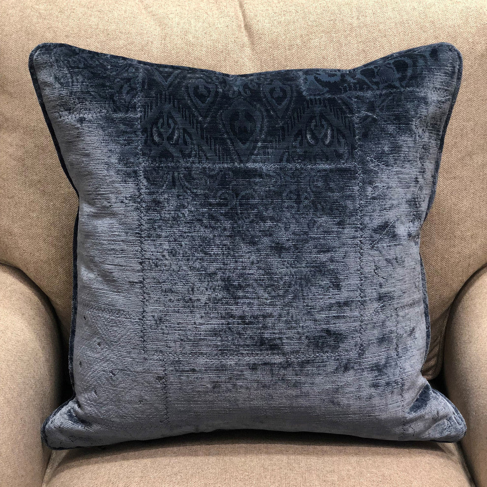 Plutus Bleu Velour Blue Luxury Throw Pillow, 26"x26"