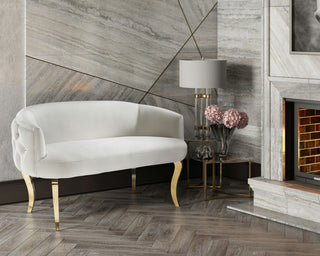 TOV Furniture Adina White Velvet Loveseat with Gold Legs