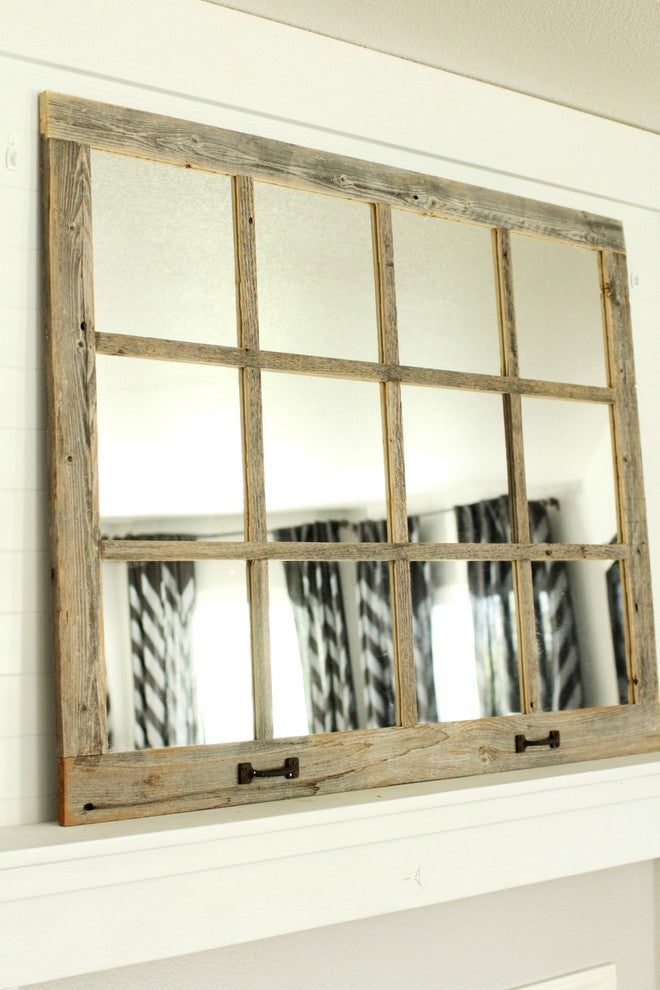 Farmhouse Mirror 12 Window Pane Mirror, Barnwood