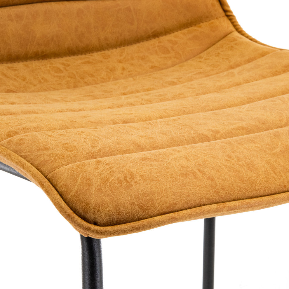 LeisureMod Brooklyn Modern Leather Bar Stool With Footrest, Light Brown