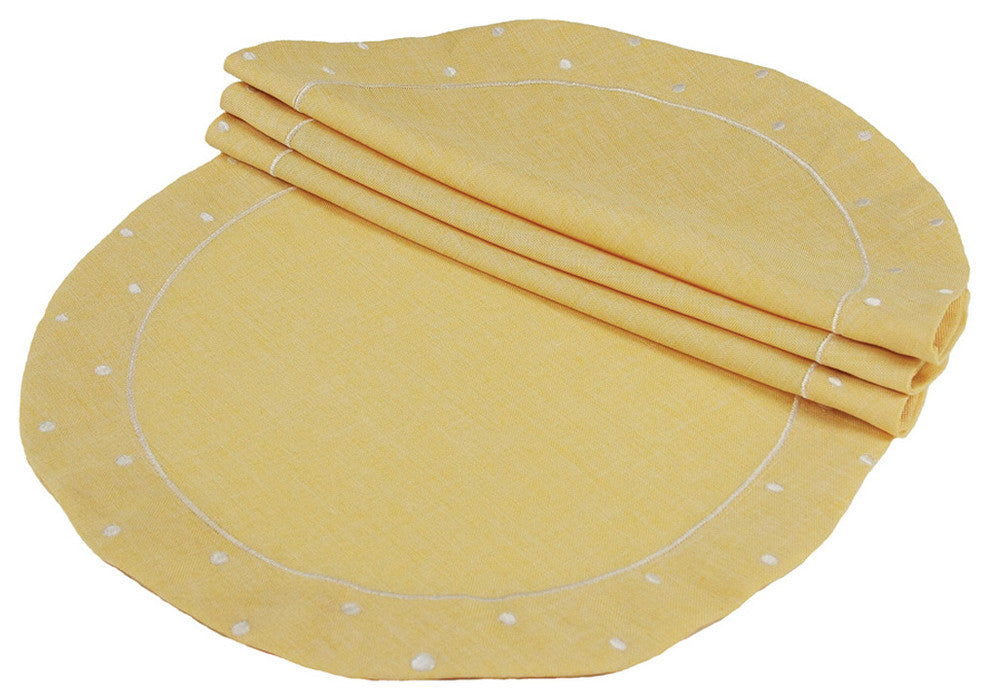 Polka Dot Embroidered Easy Care Placemats, 16" Round, Yellow, Set of 4