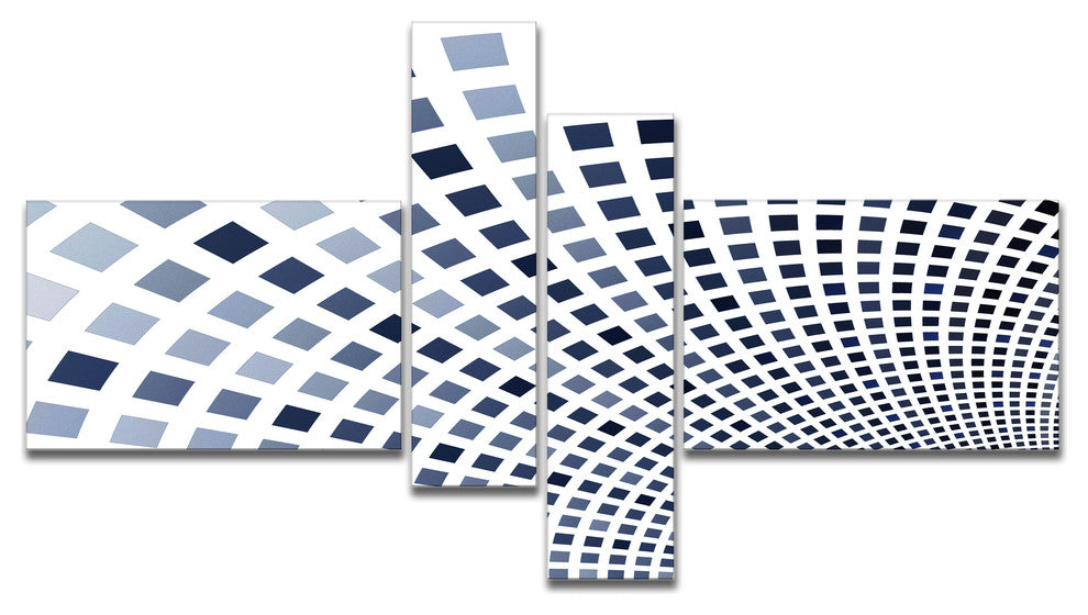 Blue Square Pixel Mosaic Illustration, Abstract Wall Canvas, 60"x32", 4 panels