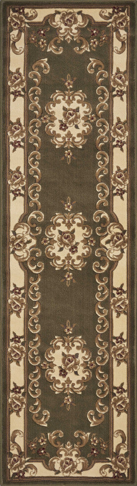 7' Round Green Or Ivory Floral Bordered Indoor Area Rug