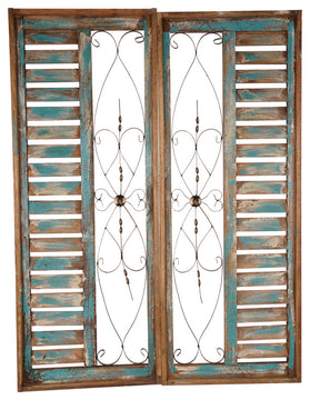 Palermo Wood & Iron Decorative Shutters Farmhouse Window 36x48", Turquoise