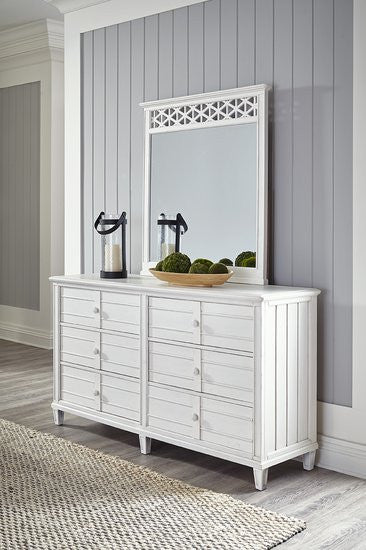 Cane Bay Six Drawer Dresser and Fretwork Mirror