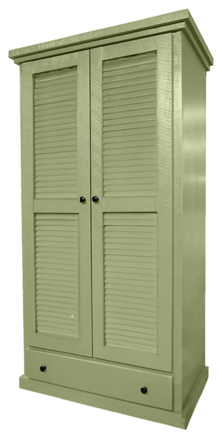 Farmhouse Extra Wide Solid Wood Wardrobe With Shutter Doors, Summer Sage