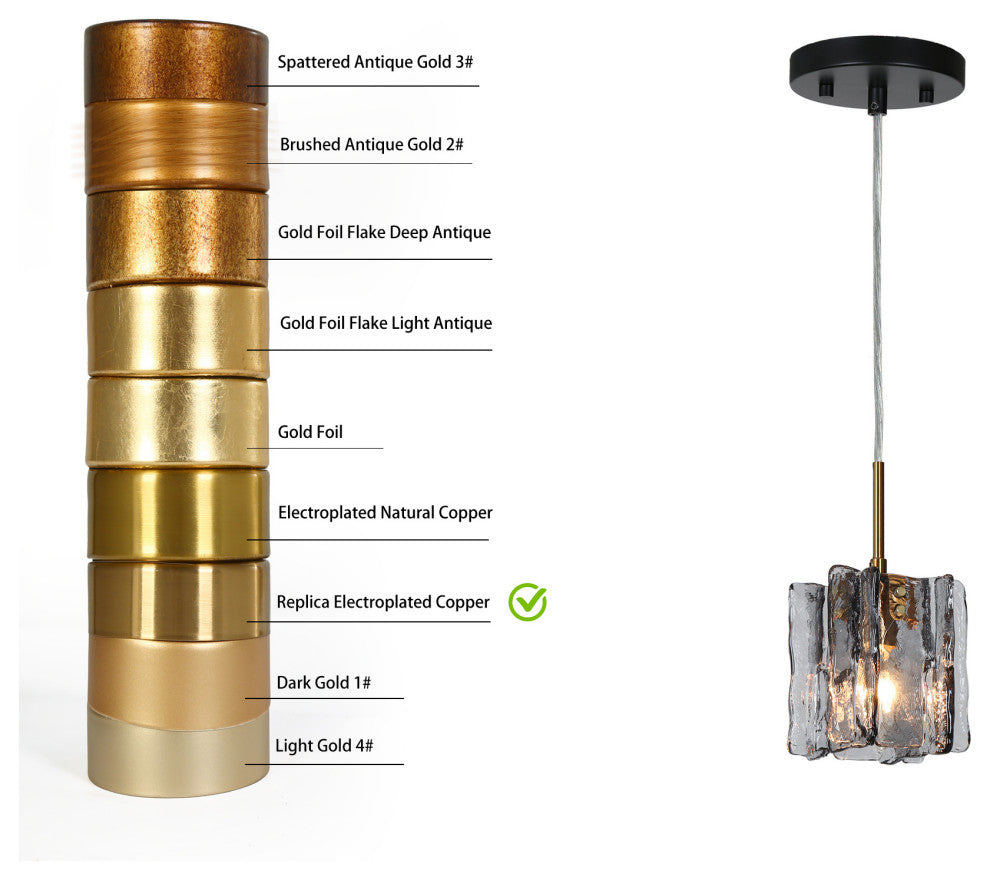 LNC Tucana Polished Gold Matte Black Modern Pendant Light, Textured Glass, 1 Light