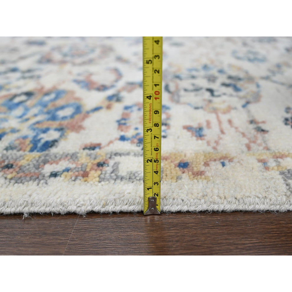 Ivory, Pure Wool, Hand Knotted, Mahal Design, Oushak Oriental Rug, 5'10"x8'10"