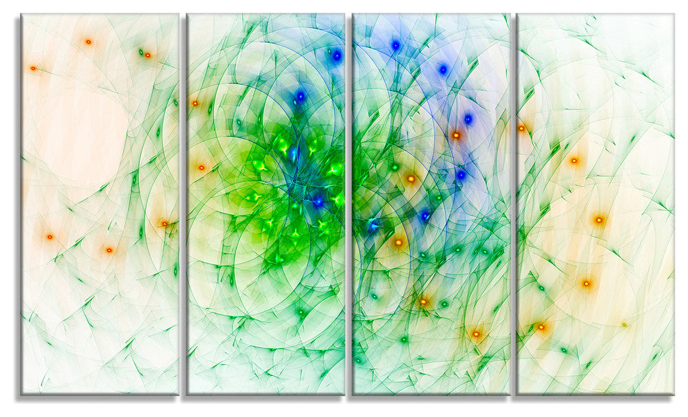 Green Outline of Fractal Colors, Abstract Wall Art Canvas, 48"x28", 4 Panels