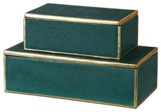 Uttermost Karis 2-Piece Transitional Polyresin Box Set in Emerald Green/Gold