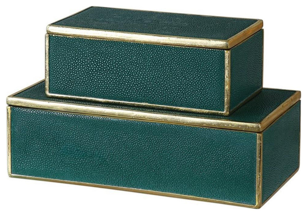 Uttermost Karis 2-Piece Transitional Polyresin Box Set in Emerald Green/Gold
