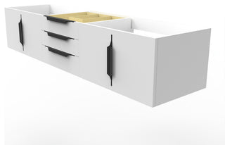 CastelloUSA Alpine 72" Wall Mounted Vanity, Base Only, White, Black Handles