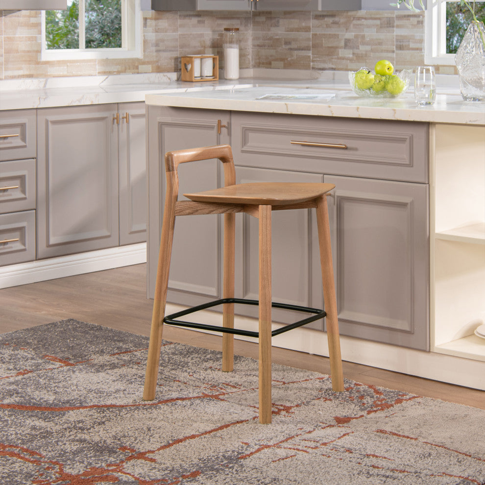 Sven 26.5" Low Back Solid Ash Wood Counter Stool, Natural Blonde