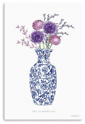 48" x 32" Blue and White Life Floral Vase Canvas Wall Art