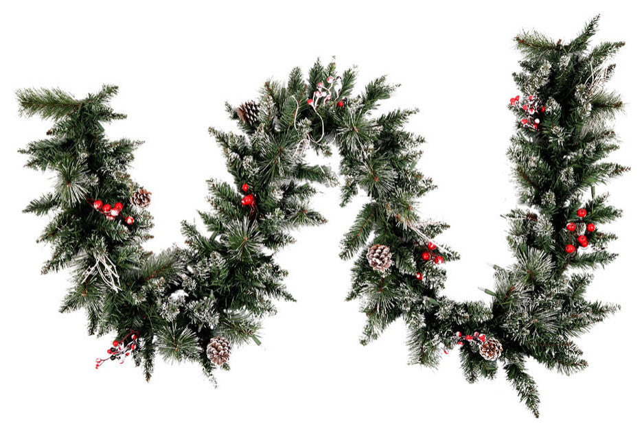 Vickerman B166312 9' Snow Tipped Pine And Berry Artificial Christmas Garland