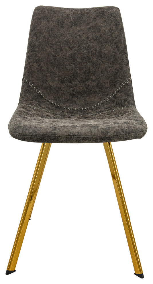 LeisureMod Markley Leather Dining Chair With Gold Legs Set of 2, Gray