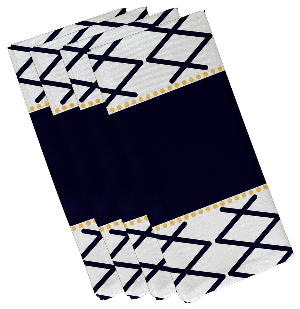 22"x22" Knot Fancy, Geometric Print Napkin, Navy Blue, Set of 4