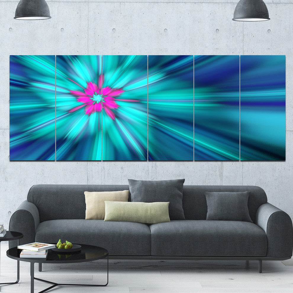 Rotating Blue Fireworks, Floral Canvas Art Print, 70"x28", 6 Panels