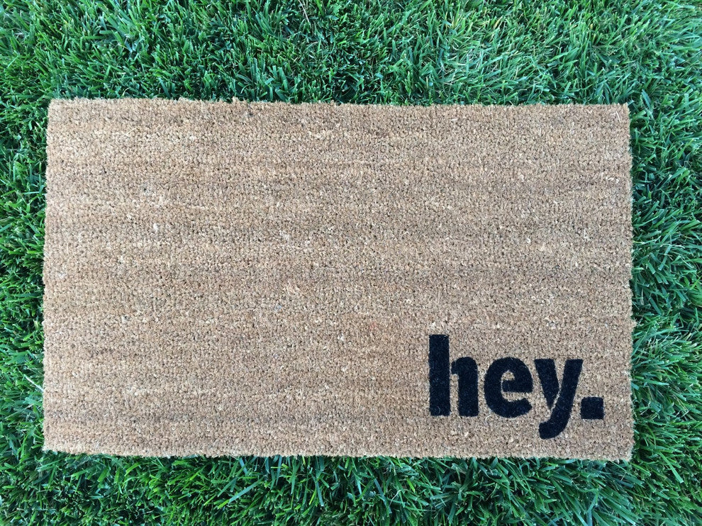 Hand Painted "Hey." Welcome Mat, Amazon Dark Green
