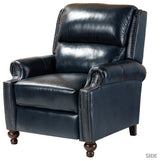 Genuine Leather Cigar Recliner With Nail Head Trim, Navy