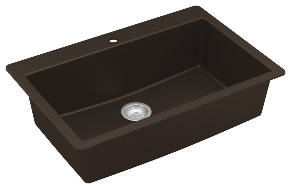 Karran QT-812 Top Mount 33" Large Single Bowl Quartz Kitchen Sink, Brown