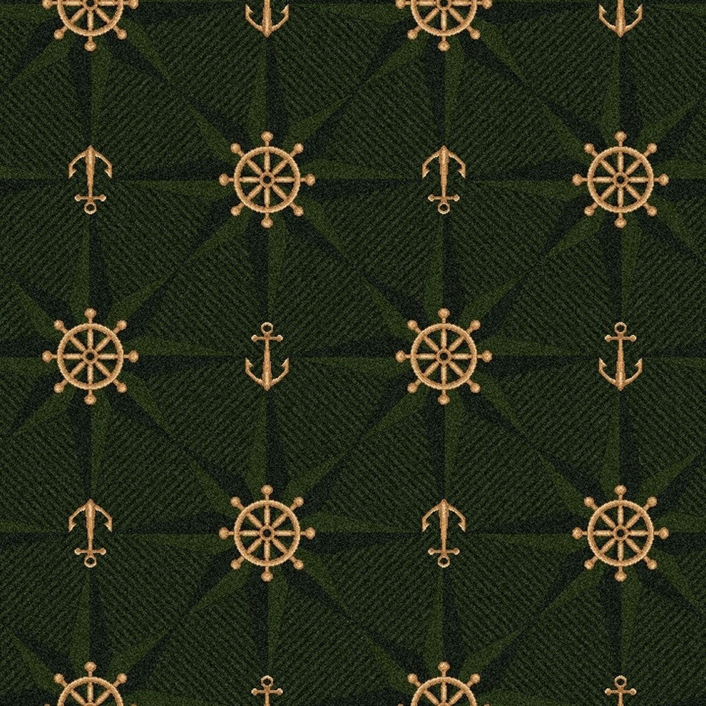 12' Round Custom Area Rug Mariners Tale, Nylon Stainmaster Carpet, Emerald