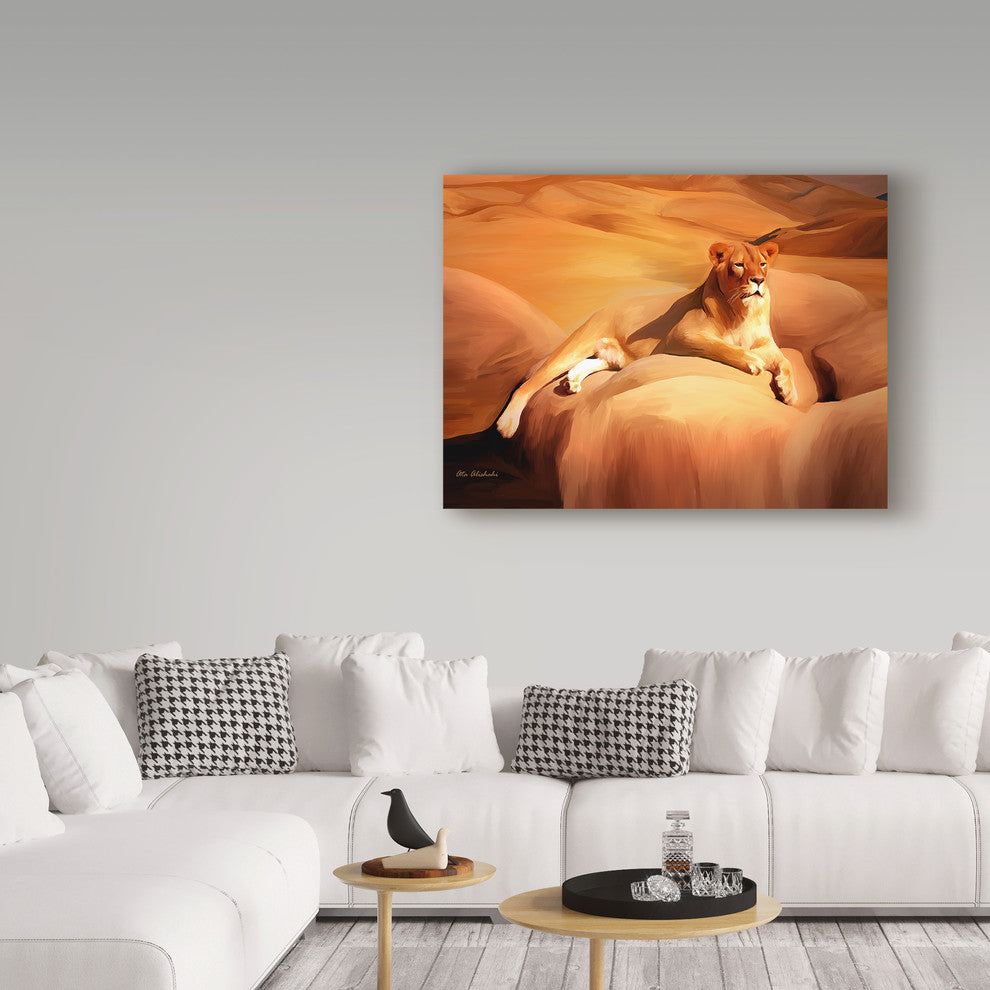 "Lioness On A Rock 2" by Ata Alishahi, Canvas Art, 24"x18"