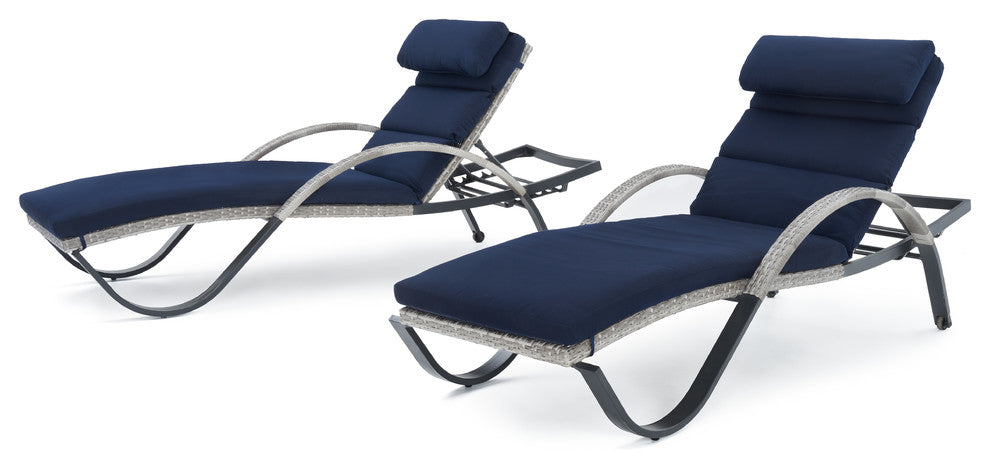 Cannes 2 Piece Aluminum Outdoor Patio Chaise Lounge Chairs, Navy Blue