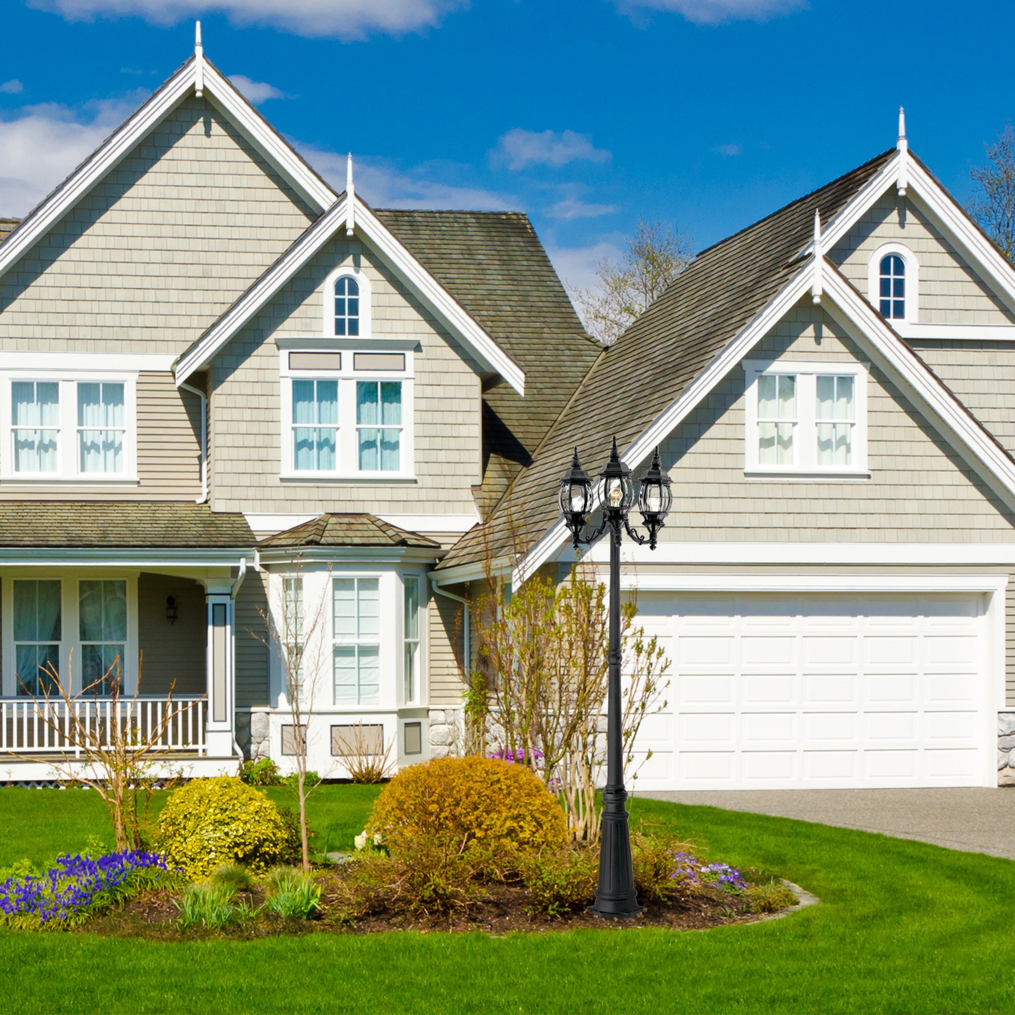 Riviera 3 Head Post Lantern, Black