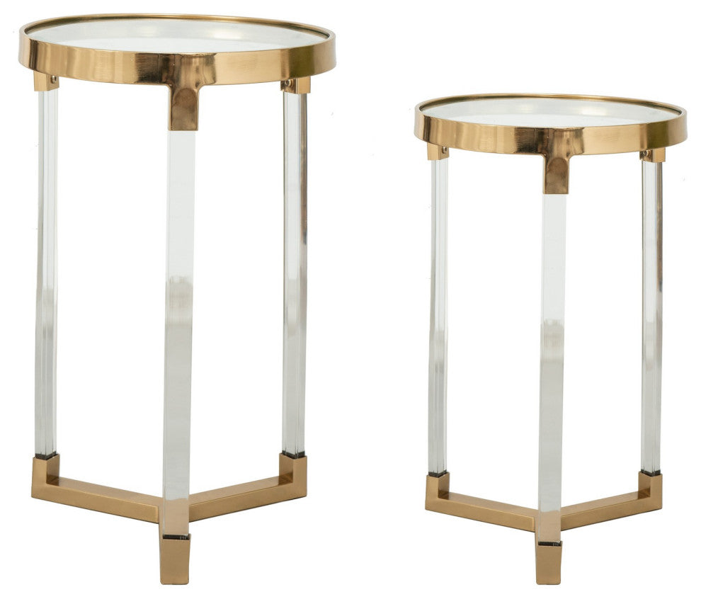 Benzara BM285128 Accent Tables, Acrylic Clear Legs, Glass Top, 2-Piece Set, Gold