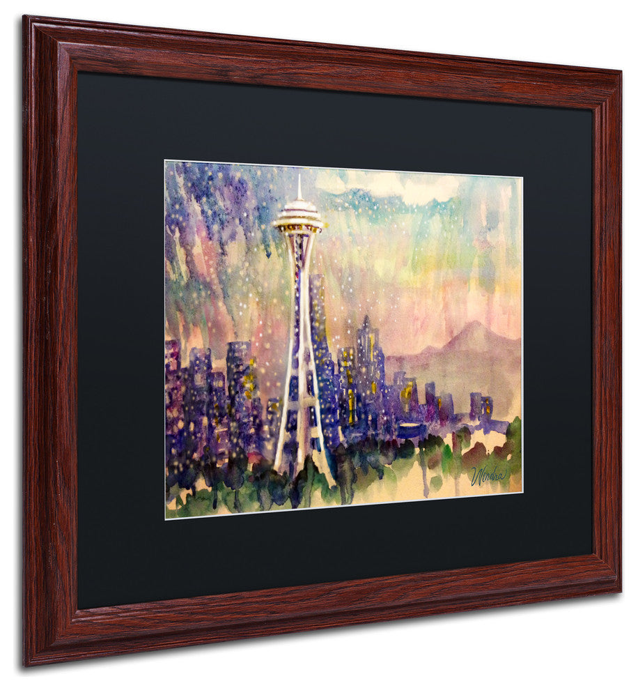 Wendra 'Space Needle Snow' Matted Framed Art, Wood Frame, Black Mat, 20x16