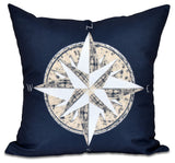 Compass, Geometric Print Outdoor Pillow, Navy Blue, 20"x20"
