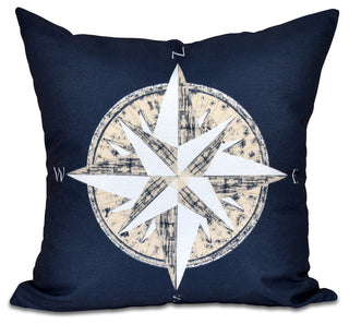 Compass, Geometric Print Outdoor Pillow, Navy Blue, 20"x20"