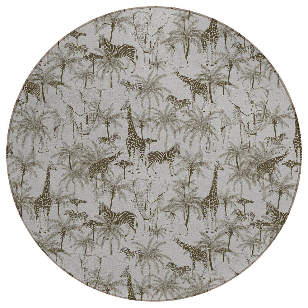 Indoor/Outdoor Tropics TC7 Grey Machine Washable 8' x 8' Round Rug