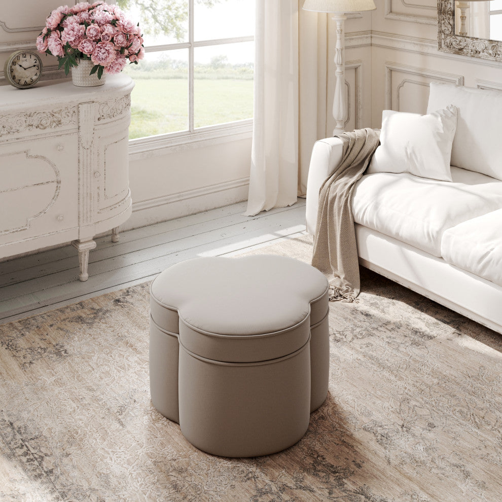 Rustic Manor Jalayah Ottoman, Upholstered, Velvet, Taupe
