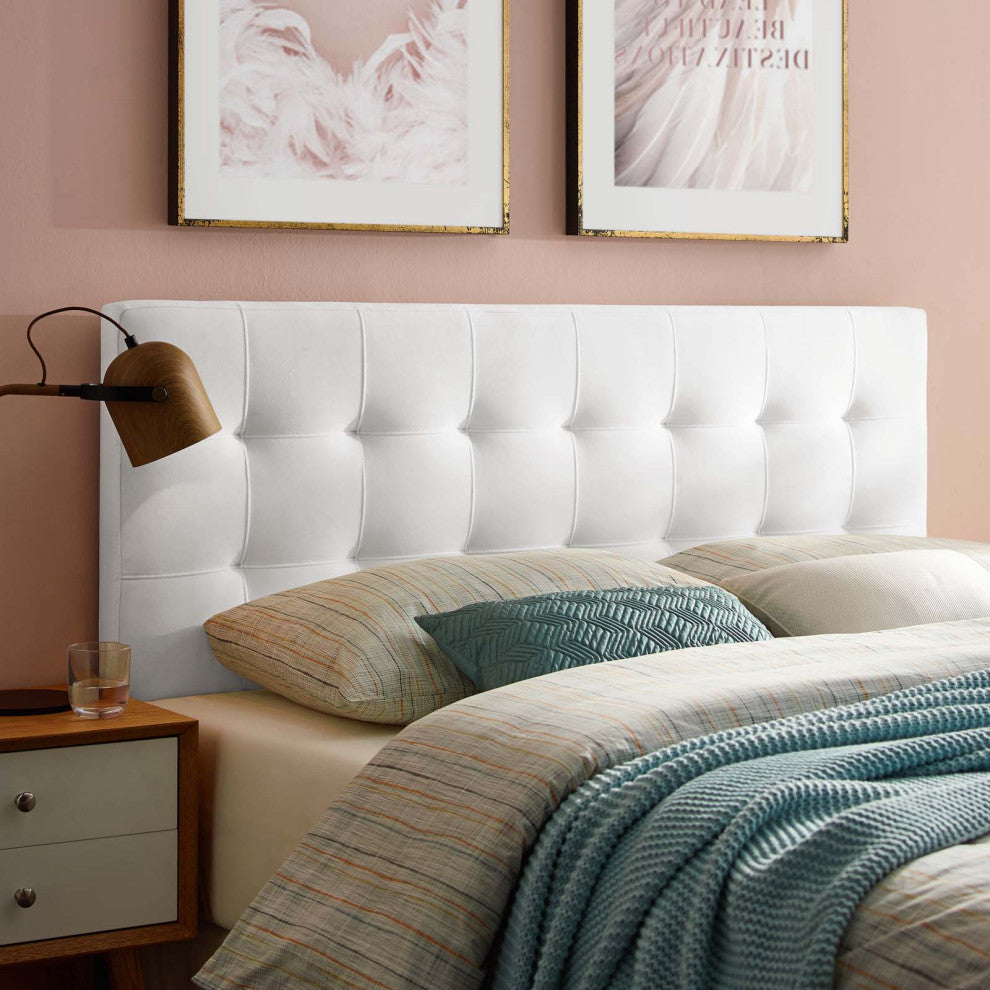 Contemporary Modern Bedroom Full Size Tufted Headboard, Velvet Fabric, White