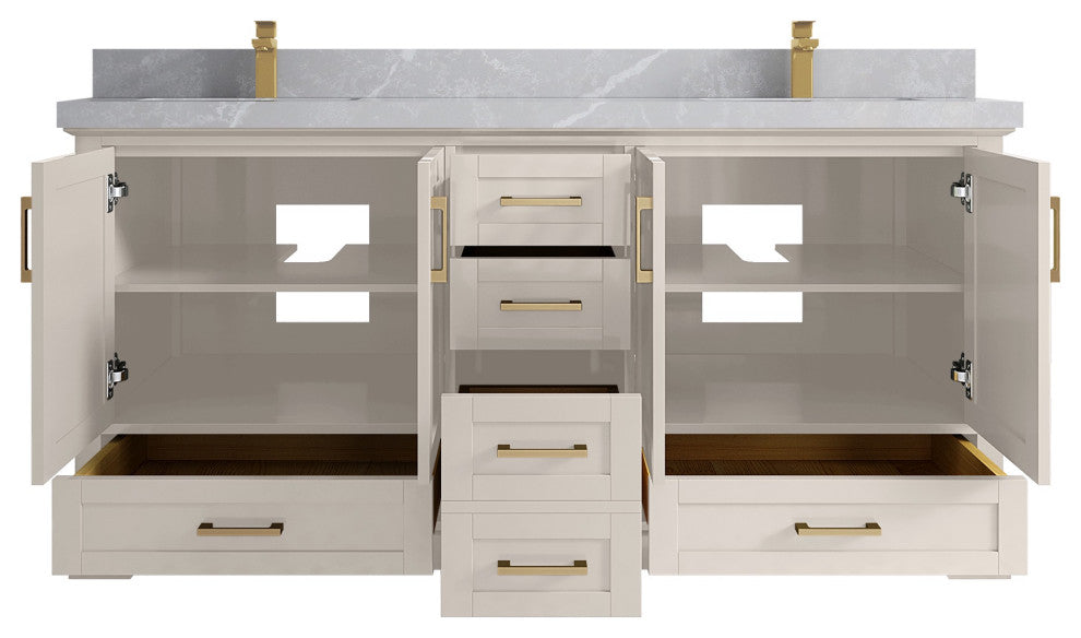 Boston 72" Double Sink Bath Vanity in Fine Grain 2" Pearl Gray