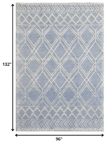 8"x11" Blue Ivory Tribal Geometric Pattern Area Rug