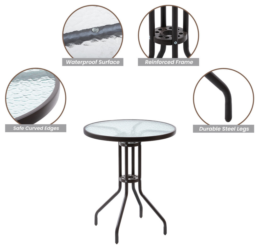 3-Piece Patio Bistro Set, Outdoor Folding Chairs and Table Set, Beige