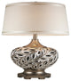 Benzara BM240303 Table Lamp With Scrolled Peacock Feather Cutout Base, Silver
