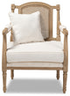French Provincial Ivory Fabric Upholstered Whitewashed Wood Armchair