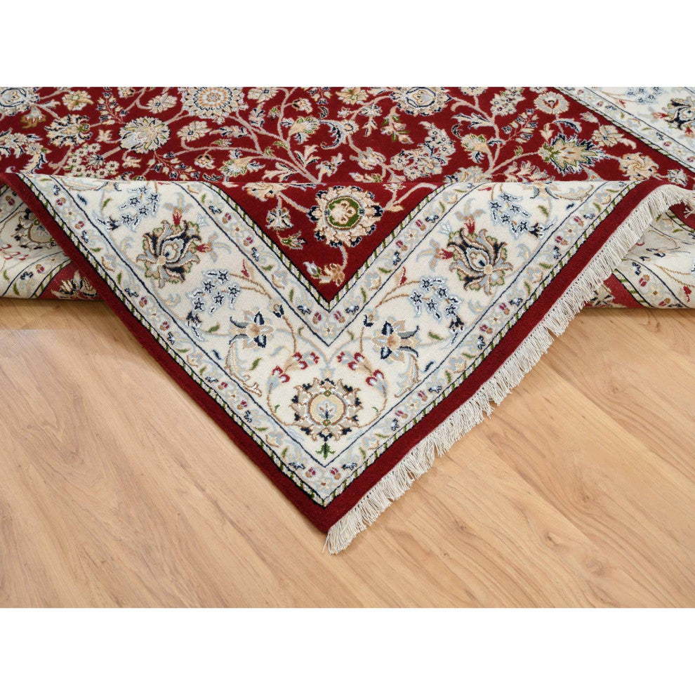 Cherry Red, Nain 250 KPSI, Wool and Silk Hand Knotted Oriental Rug, 6'0"x8'10"